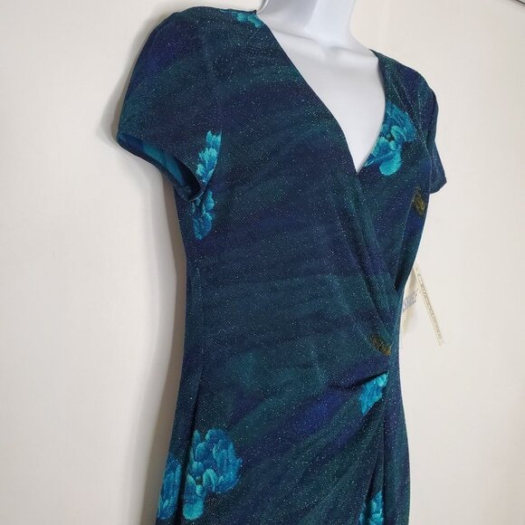 Dress Barn Womens Vintage Green Floral Metallic Shimmer Maxi Dress Size 6 Y2K - Picture 2 of 12